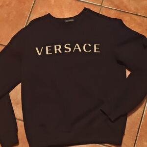 Versace Black Crewneck Sweater with Gold Lettering